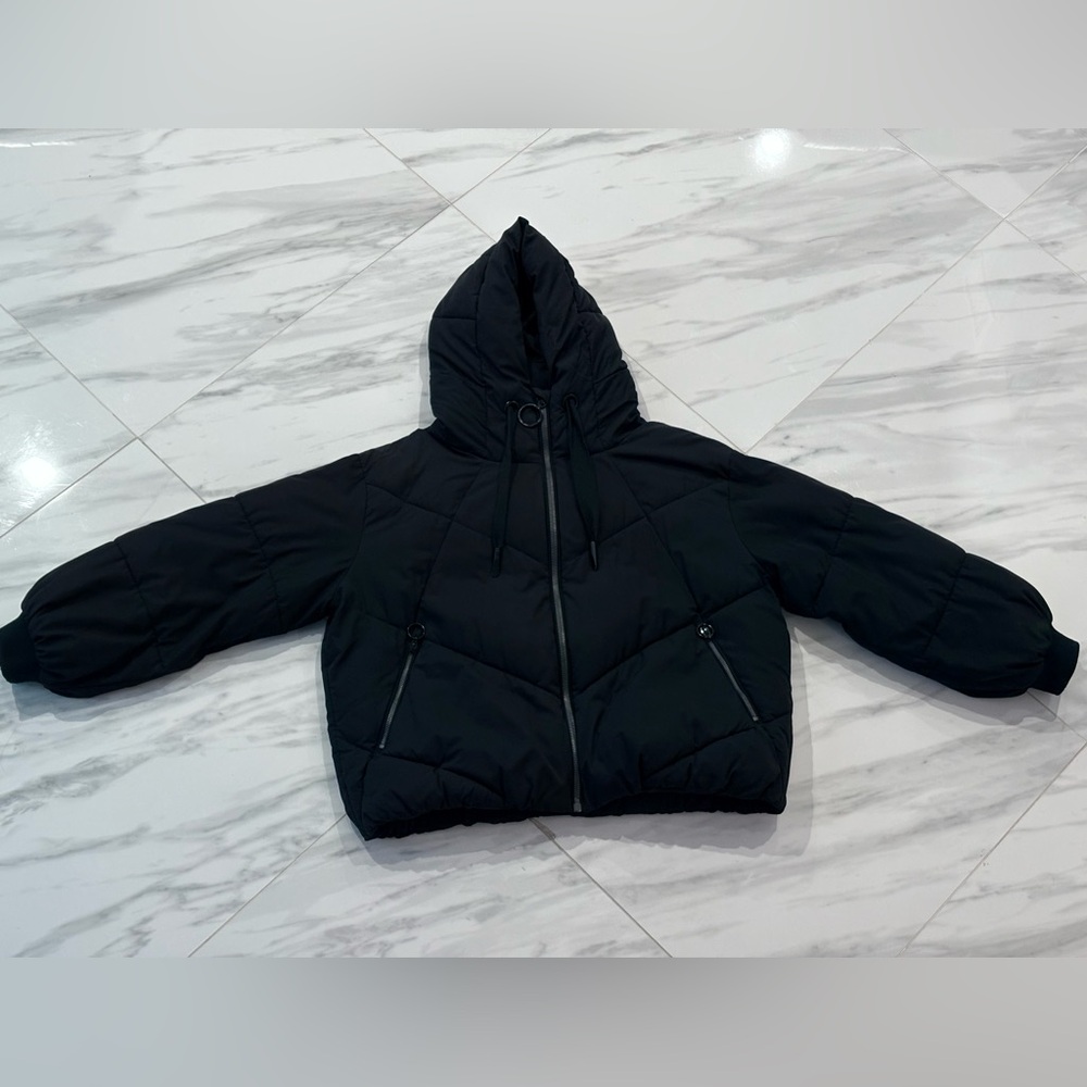 Zara Ladies Black Short Puffer Jacket with Hood Size Small